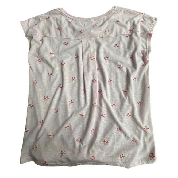 Ladies IZOD size L PINK flamingos short sleeve casual tee shirt top knot front - Picture 5 of 8